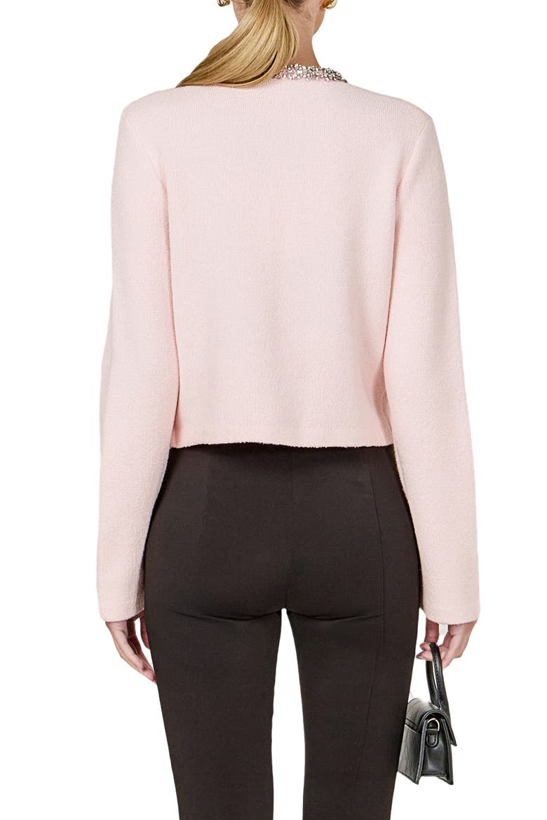 Bouclé Jewel Trim Cardigan, Alternate, color, PINK