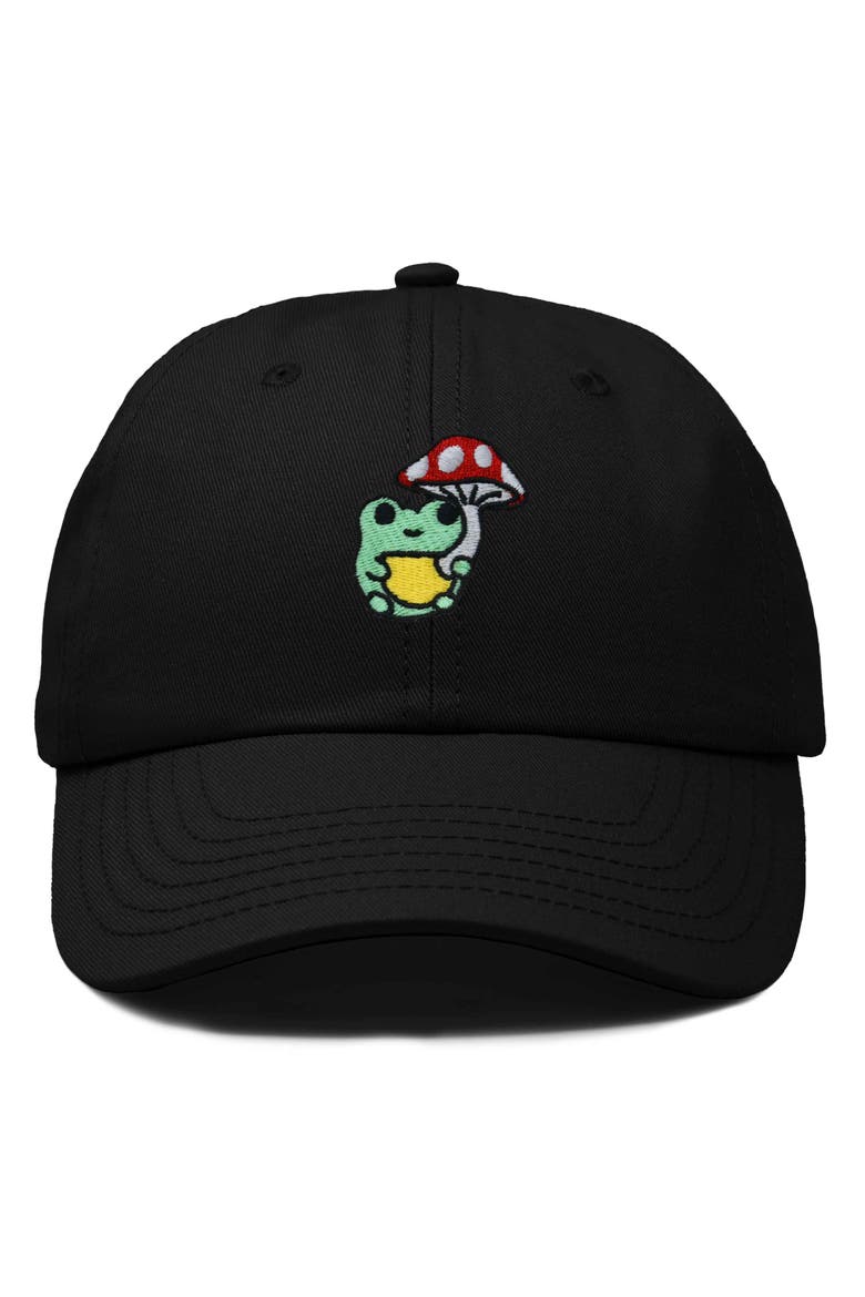Mushroom Frog Embroidered Hat, Main, color, Black