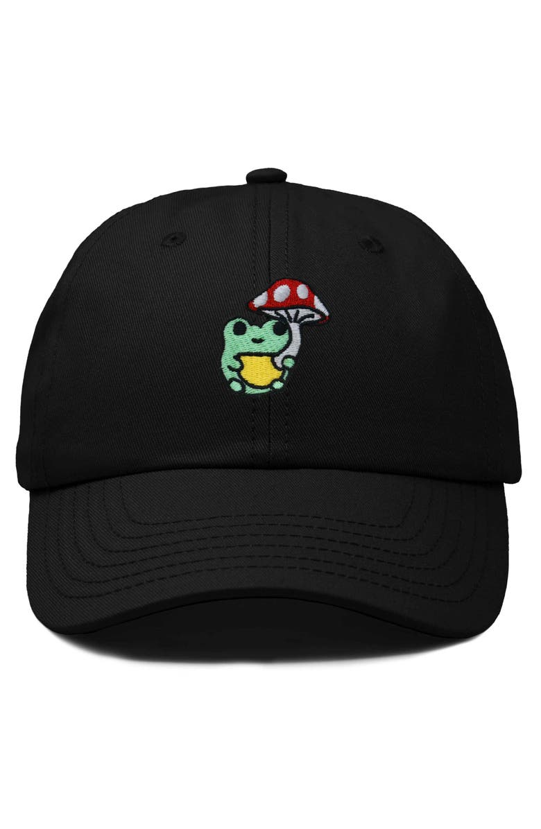 Dalix Mushroom Frog Embroidered Hat, Main, color, Black