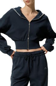 Lilysilk SILKERRY Cropped Fit Seamflow Drift Full-Zip Front Closure Sweatshirt