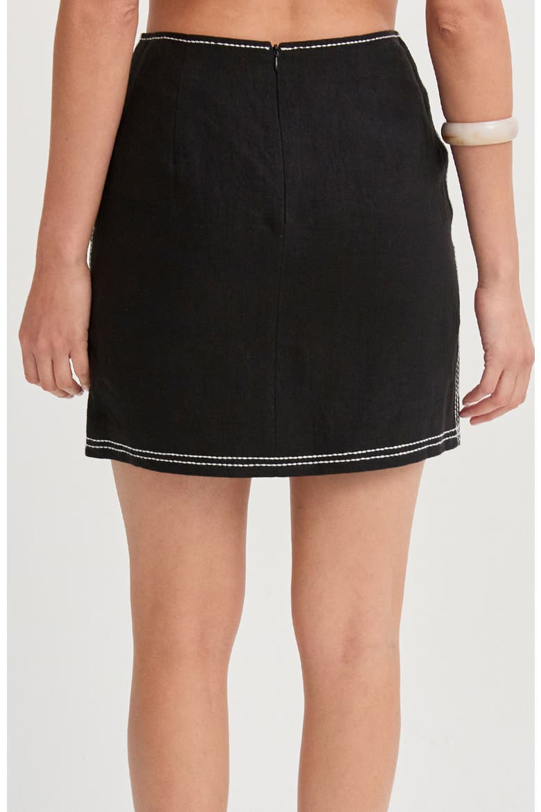 Embroidered Contrast Stitch Linen Mini Skirt, Alternate, color, Black