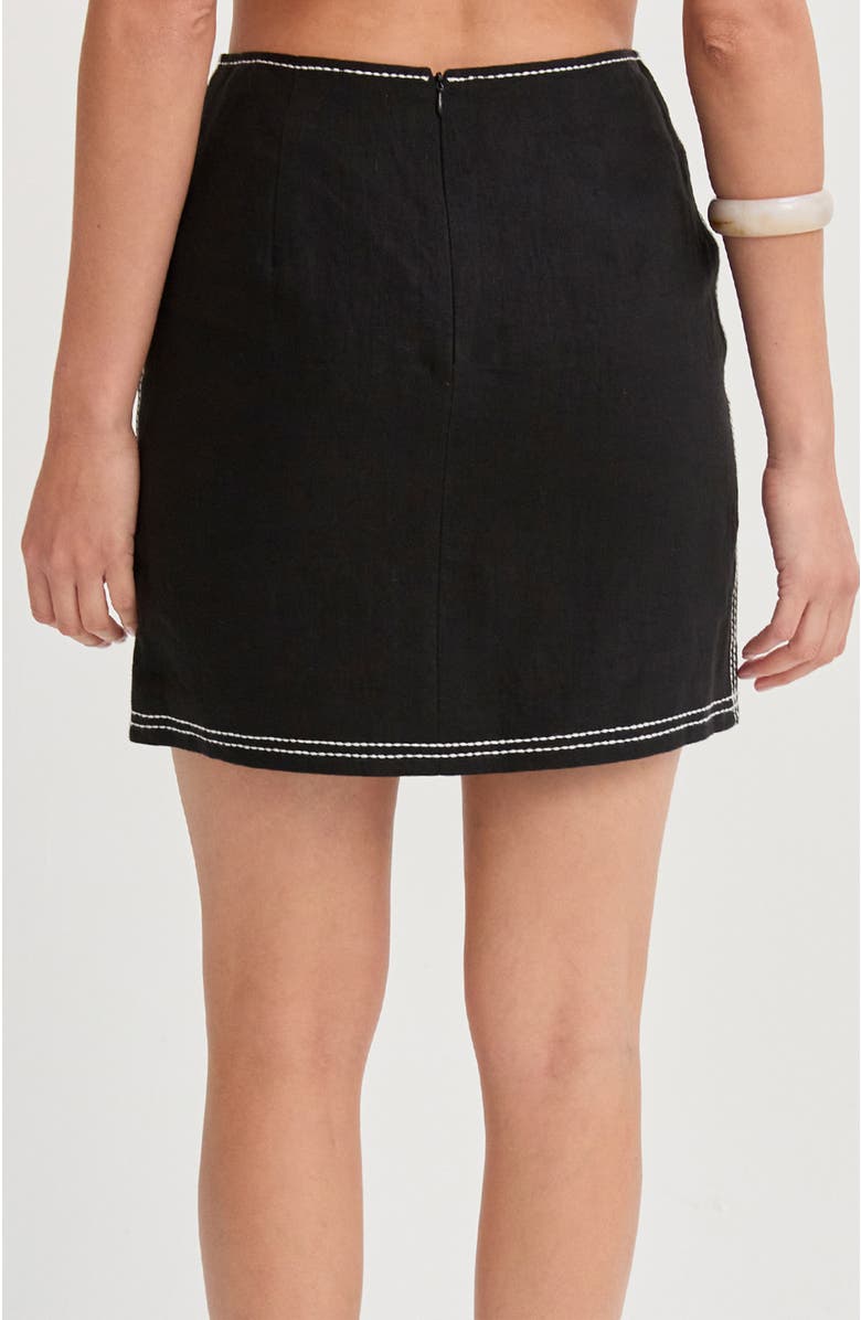 CRESCENT Embroidered Contrast Stitch Linen Mini Skirt, Alternate, color, Black