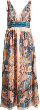 FARM Rio Garden Scarf Print Midi Dress