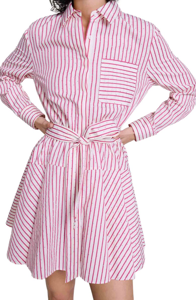 maje Striped rhinestone short dress, Main, color, 