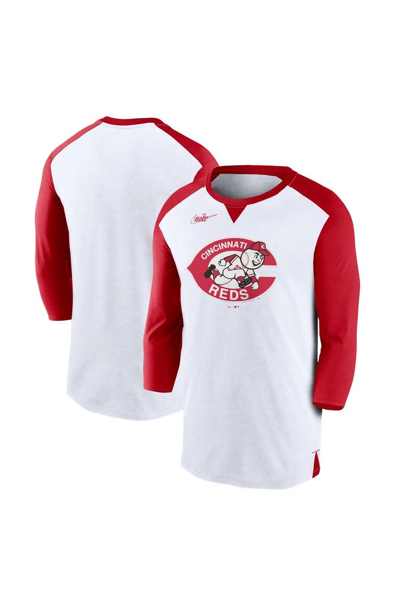 Nike Men's Nike White/Red Cincinnati Reds Rewind 3/4-Sleeve T-Shirt, Main, color, 