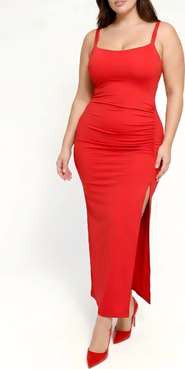 Popilush Snatched Ruched Side Slit Midi Shapewear Party Dress