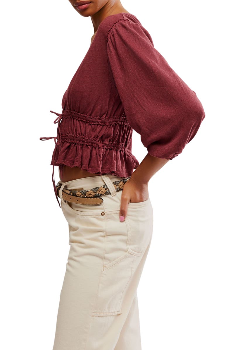 Free People Let's Go Tie Front Linen & Cotton Top, Alternate, color, Red Bark