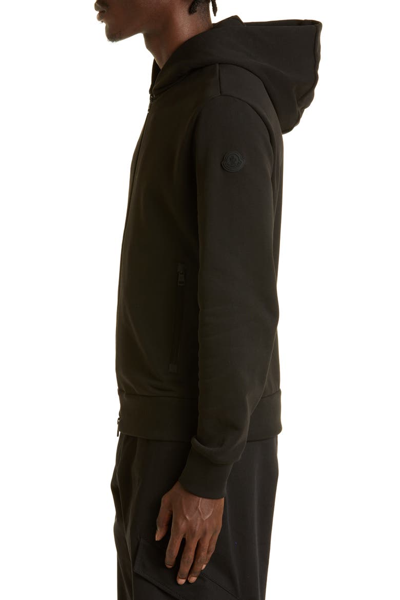 Logo Tape Cotton Zip Hoodie, Alternate, color, BLACK