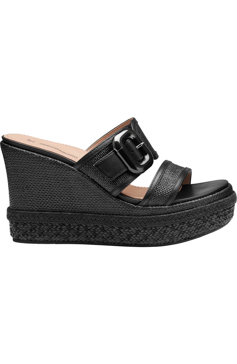 Johnston & Murphy Addison Buckle Platform Wedge Slide Sandal, Alternate, color, Black Raffia/Nappa Leather
