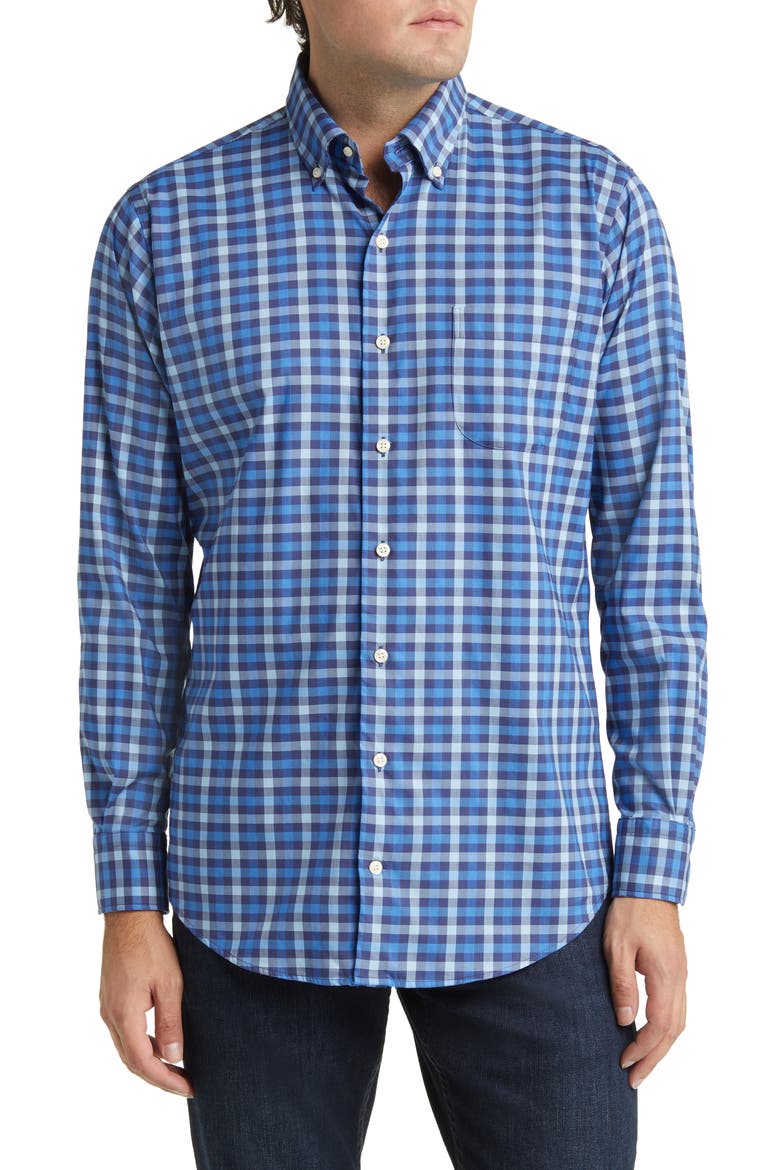 Becket Classic Fit Check Stretch Button-Down Shirt, Main, color, NAVY