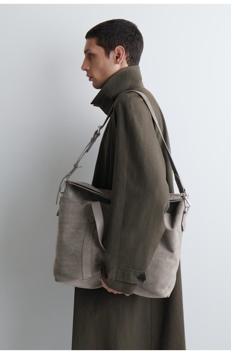 COS Brunswick Messenger Bag - Croc-effect Suede, Alternate, color, Elephant Gray