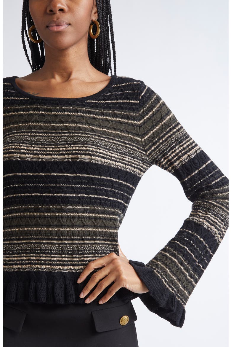 Melissa Texture Merino Wool Blend Knit Top, Alternate, color, DEEP OLIVE CABLE