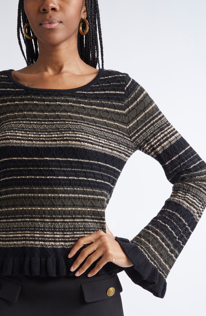 Ramy Brook Melissa Texture Merino Wool Blend Knit Top, Alternate, color, Deep Olive Cable