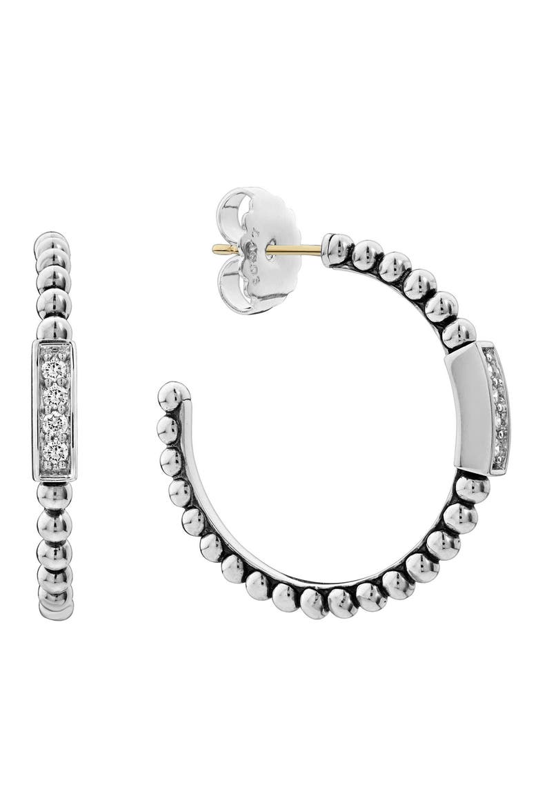 Caviar Spark Diamond Hoop Earrings, Main, color, SILVER/ DIAMOND