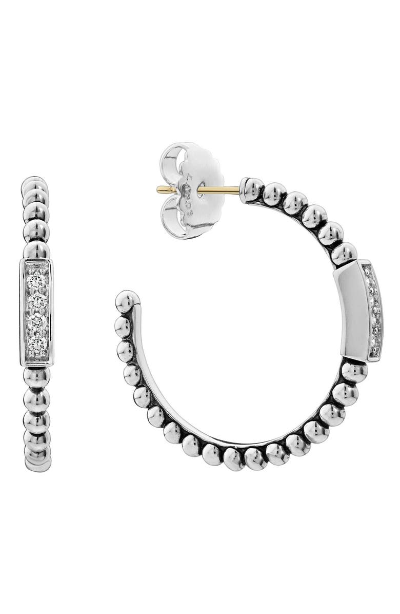 LAGOS Caviar Spark Diamond Hoop Earrings, Main, color, Silver/ Diamond