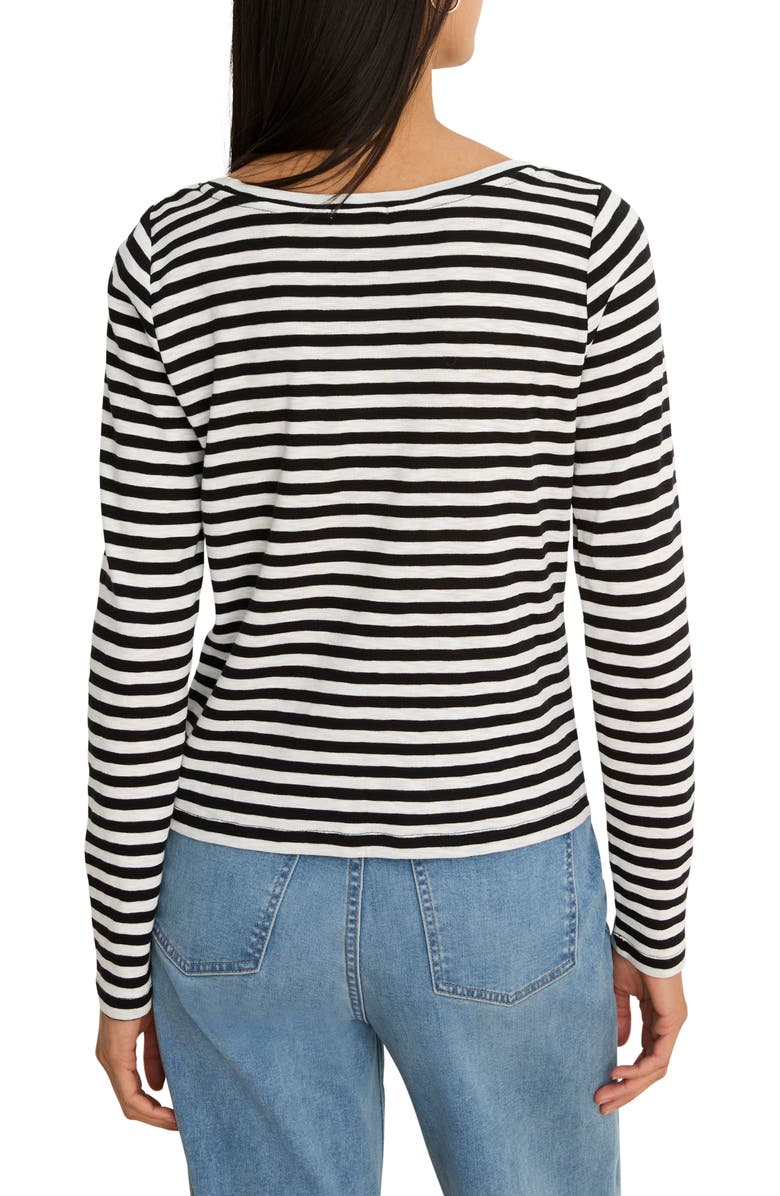 NZT by NIC+ZOE Cape Stripe Rib Cotton Blend Boat Neck T-Shirt, Alternate, color, Black Multi