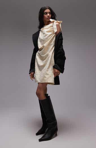 Topshop Tie Shoulder Jacquard Minidress