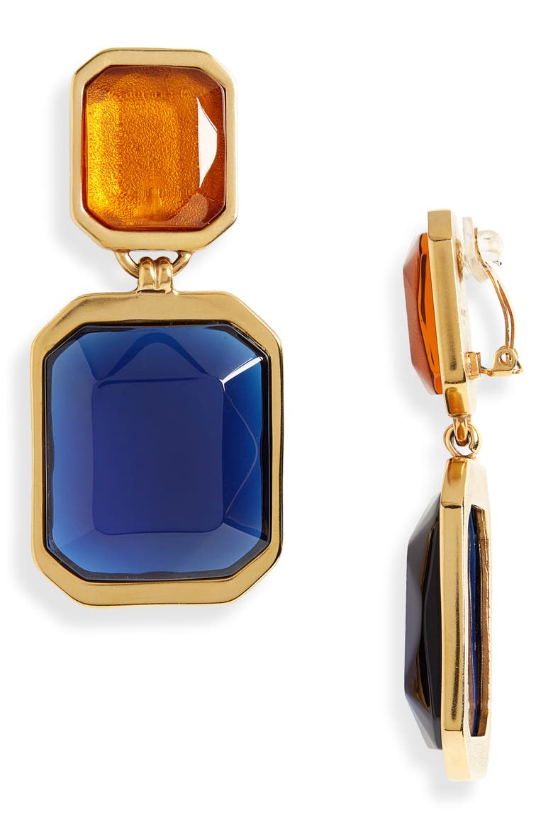 Double Octagon Drop Clip-On Earrings, Main, color, OR LAITON VIEILLI/ JA
