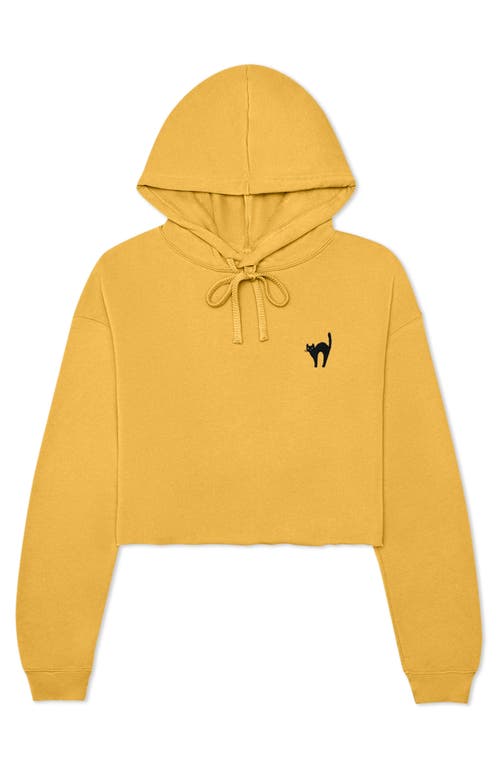Dalix Black Cat Cropped Fleece Hoodie In Heather Mustard