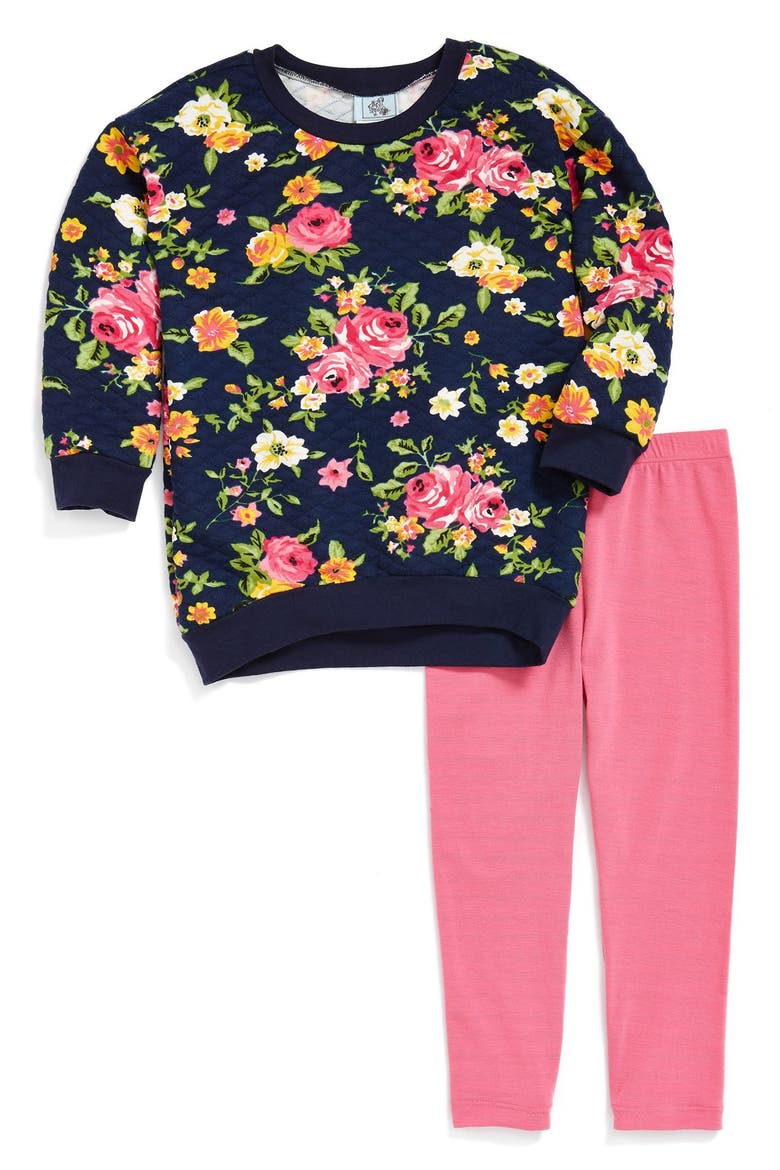 Floral Sweatshirt & Leggings, Main, color, NAVY/ FUSCHIA