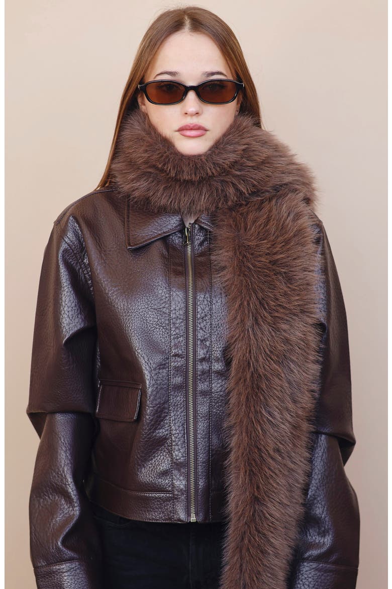 Essex Faux Fur Scarf, Alternate, color, BROWN