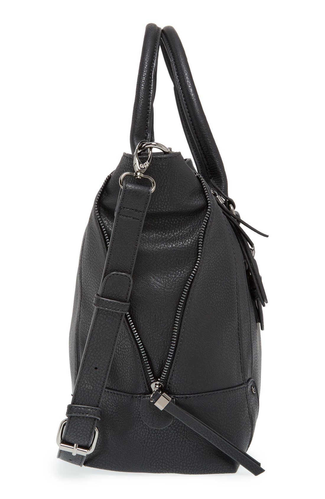 'Susan' Winged Faux Leather Tote, Alternate, color, BLACK