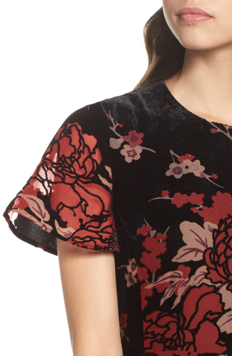 French Connection Wilma Devore Burnout Velvet A-Line Dress, Alternate, color,