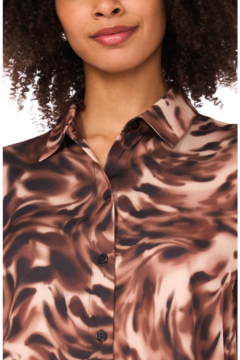 Satin Long Sleeve Button-Up Shirt, Alternate, color, TOFFEE