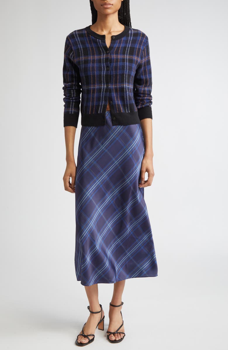 Vince Plaid Satin Slipskirt, Alternate, color, Caspian