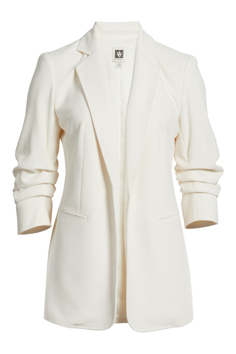 Open Front Scrunch Sleeve Blazer, Alternate, color, WHITE DOVE