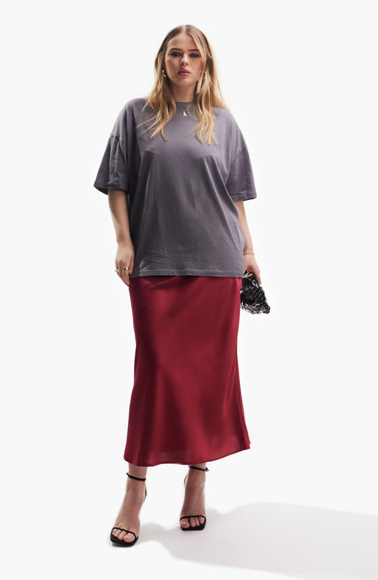 ASOS DESIGN Curve Satin Midi Skirt, Main, color,