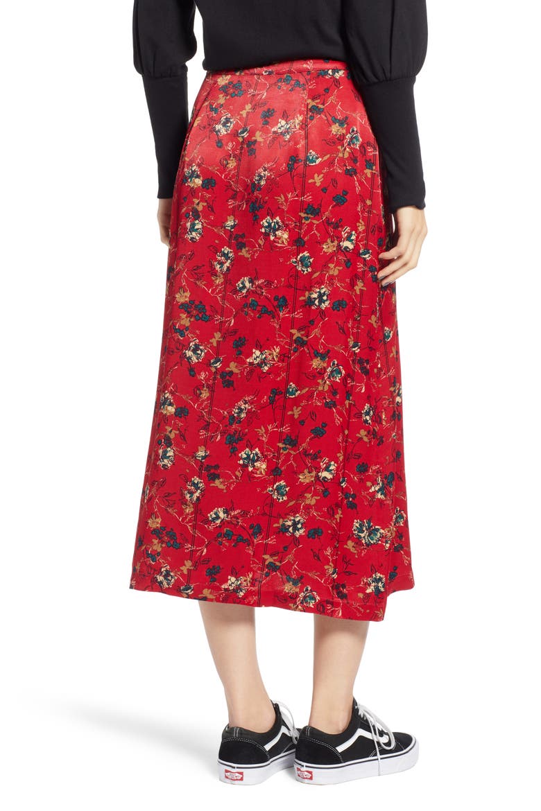 Floral Midi Skirt, Alternate, color, RED CHILI WINDY FLORAL