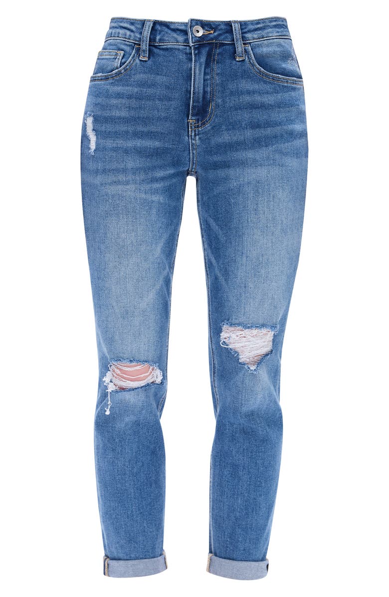 Bayeas High Rise Distressed Relaxed Boyfriend Jeans, Alternate, color, Midnight Thunder