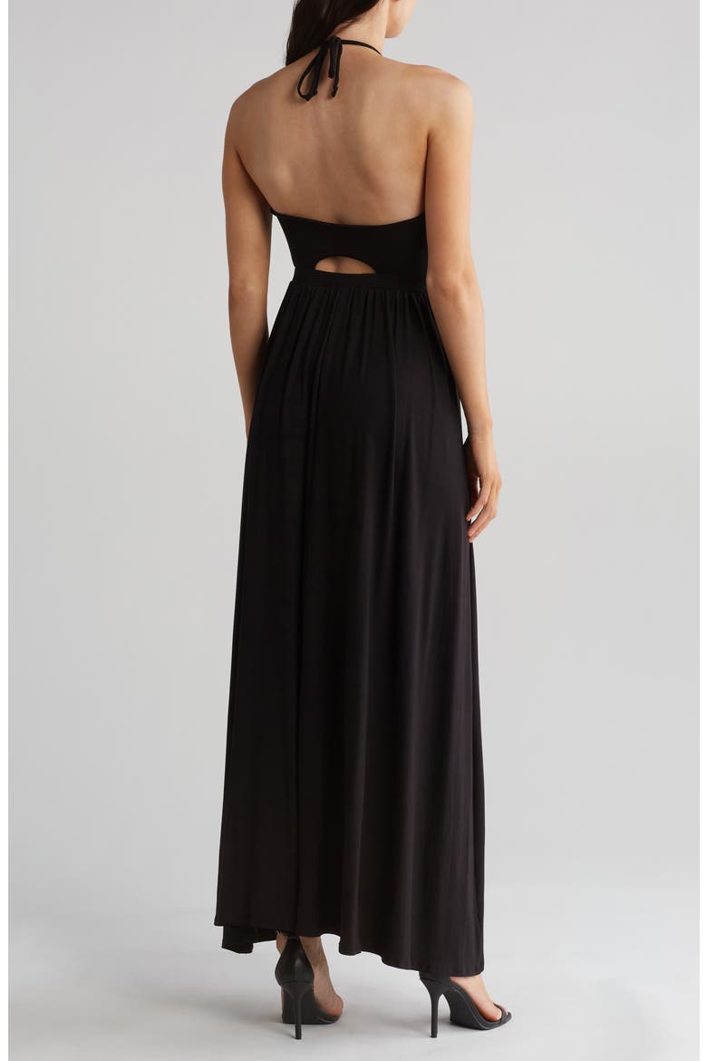 Halter Neck Keyhole Maxi Dress, Alternate, color, BLACK