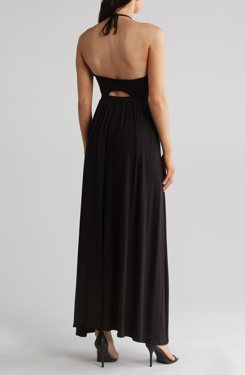 GO COUTURE Halter Neck Keyhole Maxi Dress, Alternate, color, Black