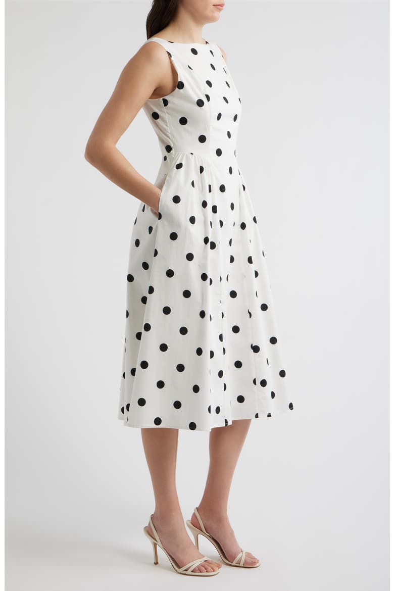Polka Dot Sleeveless Stretch Cotton Dress, Alternate, color, WHITE/ BLACK