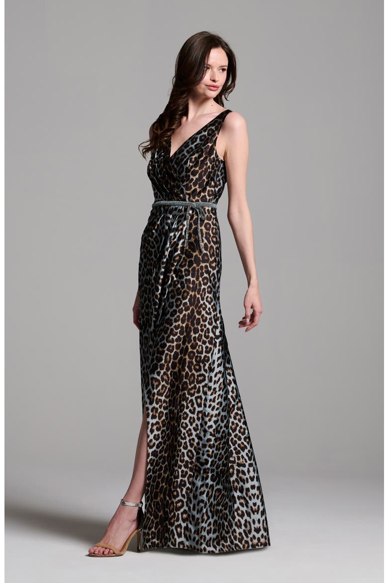 Animal Pleated Taffeta Gown, Alternate, color, BLUE MULTI