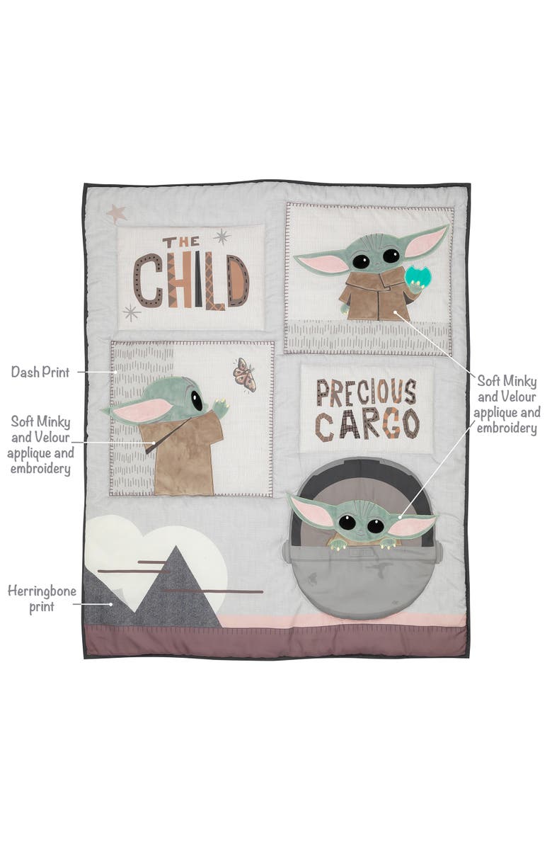 Lambs & Ivy Star Wars The Child Baby Yoda Nursery 3-Piece Baby Crib Bedding Set, Alternate, color, Multicolor