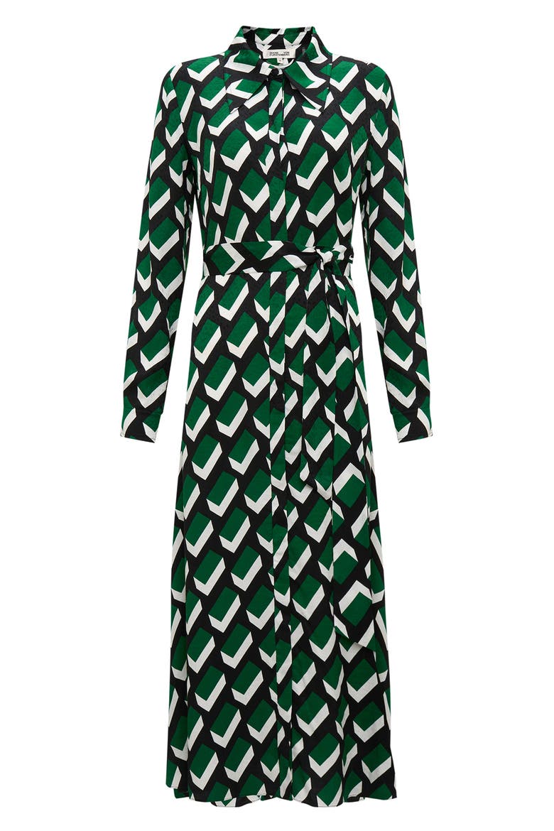 Gizelle Chevron Long Sleeve Midi Dress, Alternate, color, BLOCKS GREEN LG