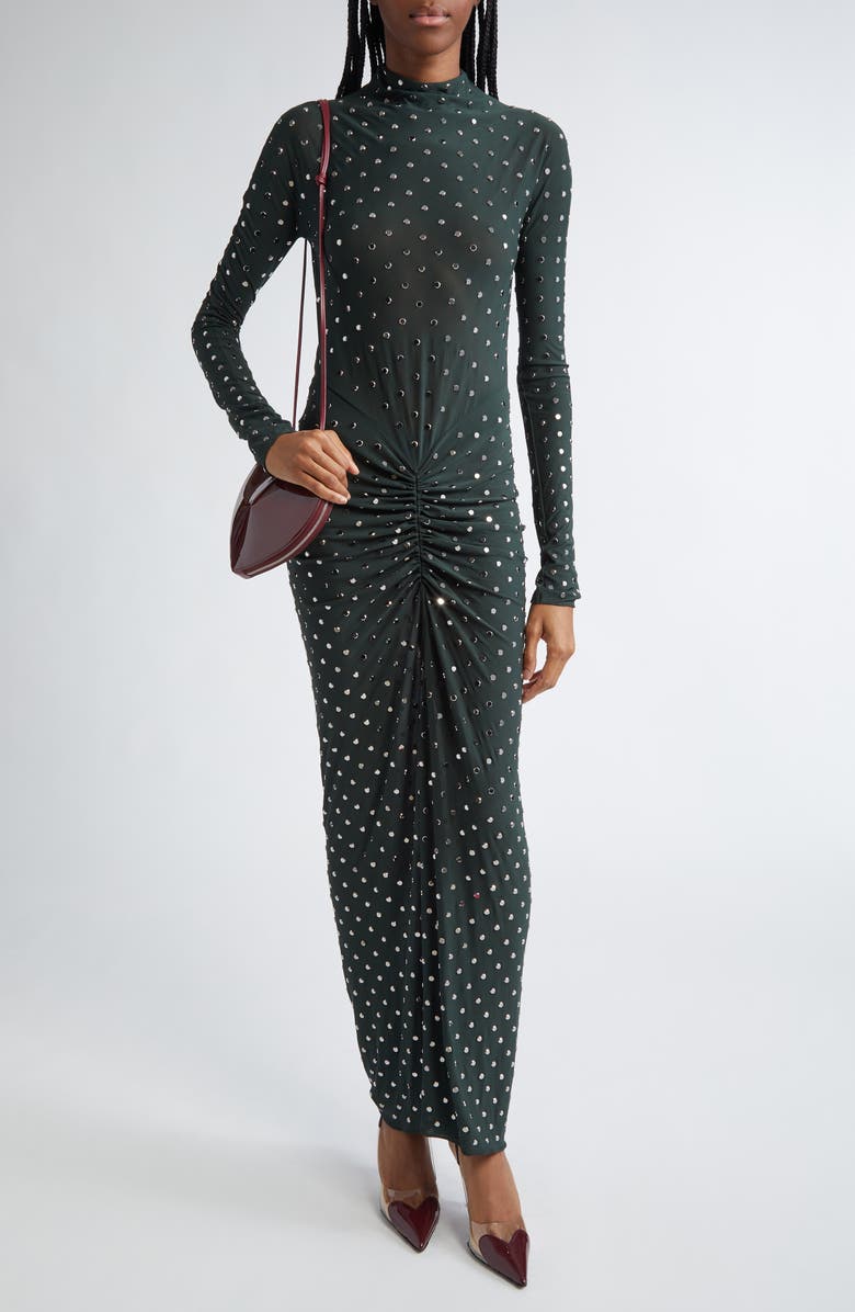 Alaïa Embellished Draped Long Sleeve Body-Con Dress, Main, color, 