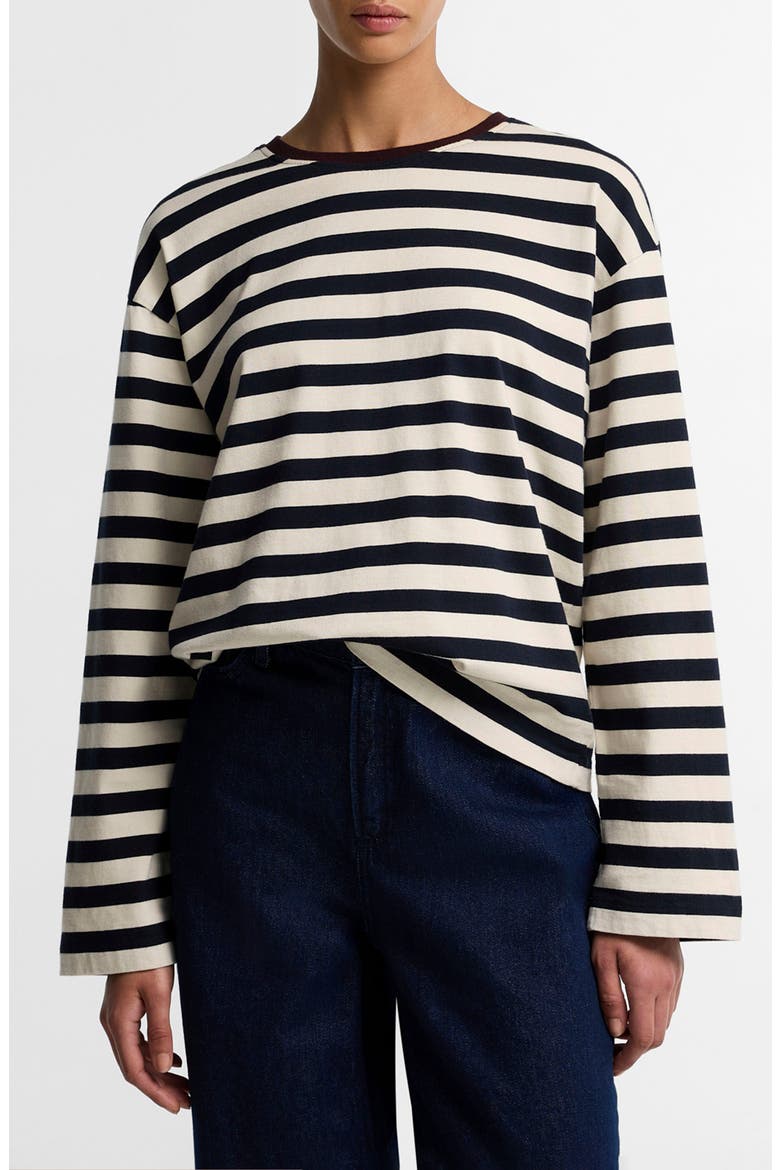 Woodhouse Striped Long Sleeve Cotton Top, Main, color, DARK NAVY/ BIRCH