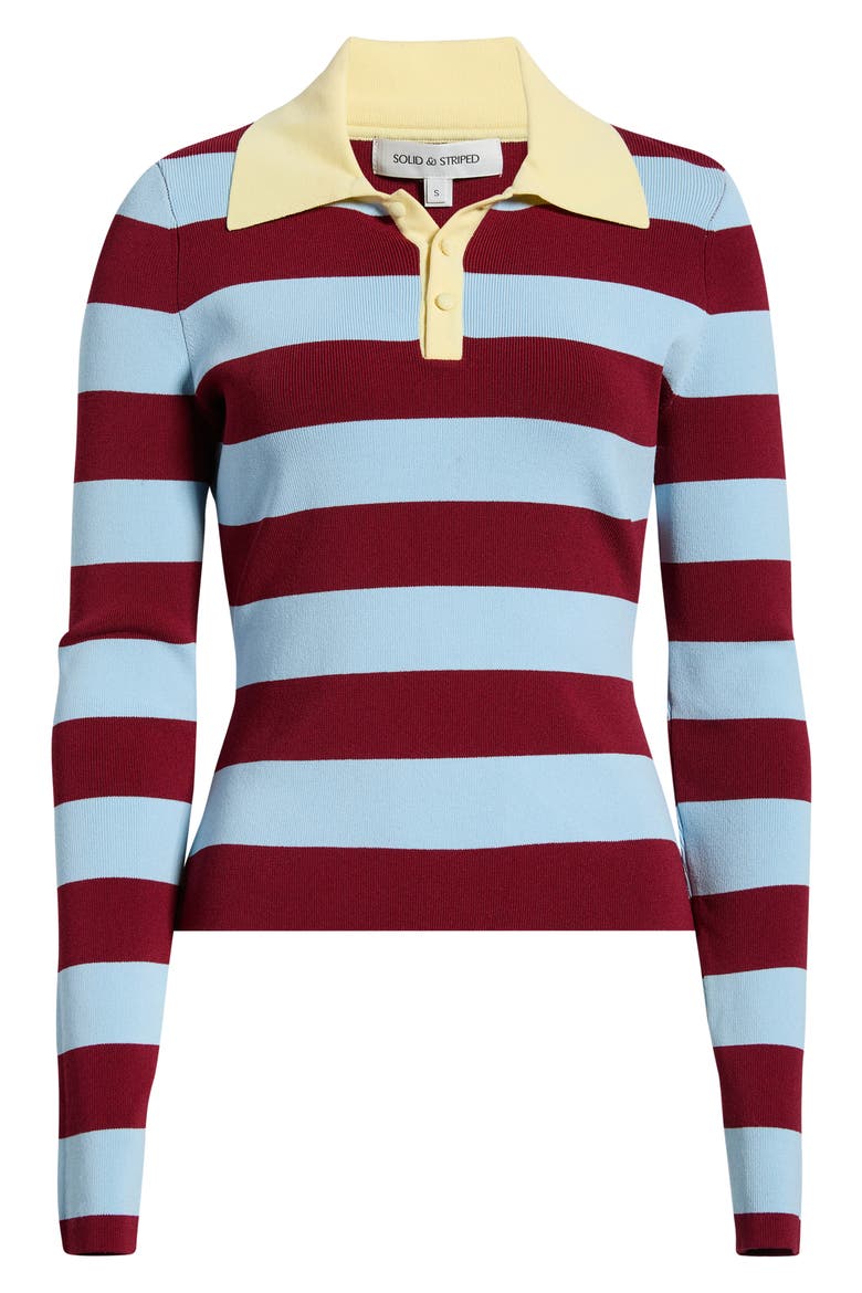 The Debra Striped Knit Polo Top, Alternate, color, SANGRIA / NORDIC FOG