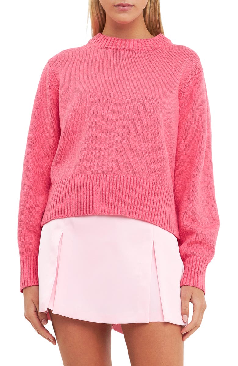 English Factory Crewneck Cotton Blend Sweater, Main, color, Pink