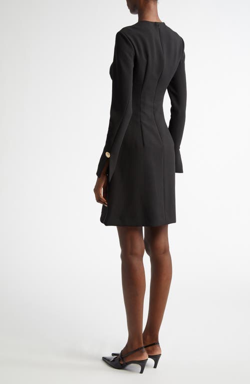Lela Rose Button Detail Long Sleeve Dress In Black