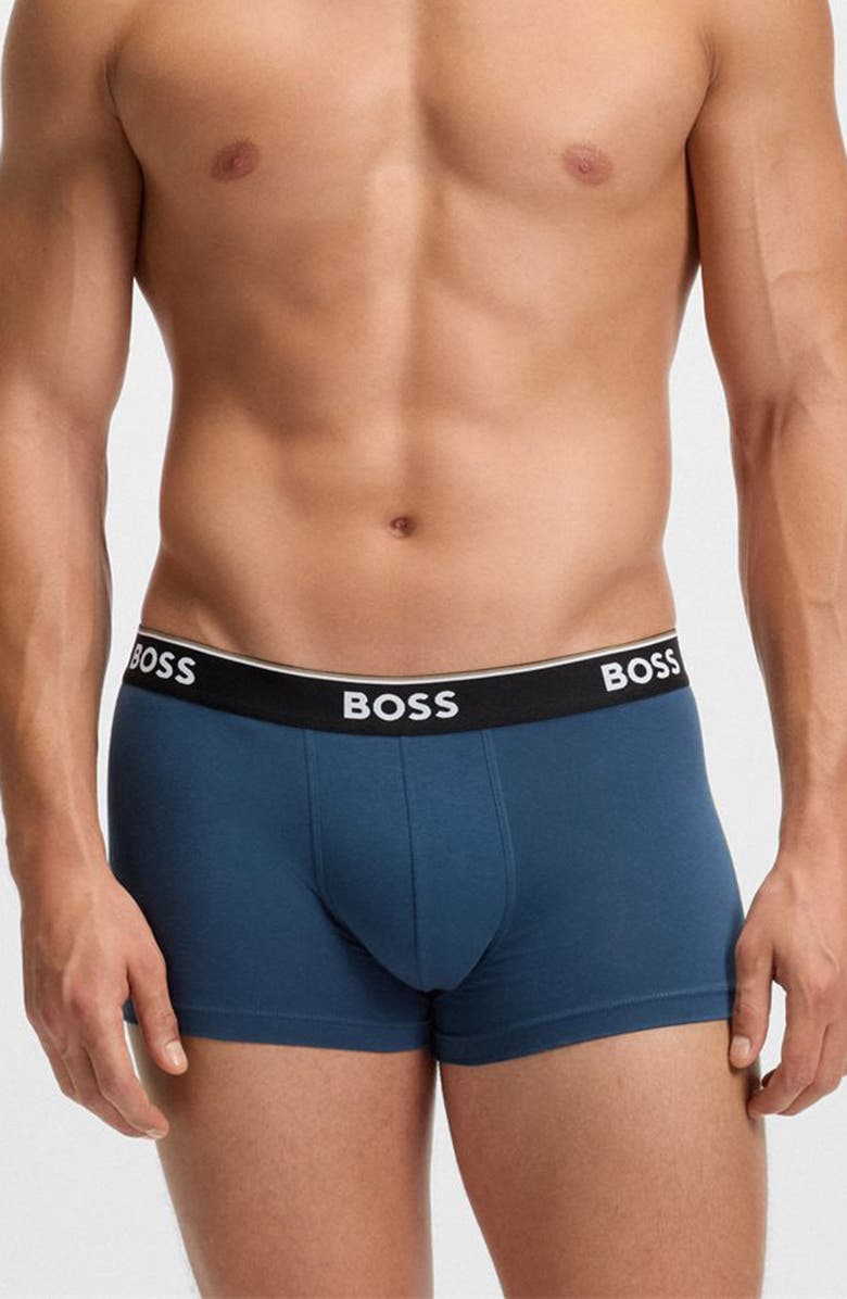 BOSS Assorted 3-Pack Power Stretch Cotton Trunks, Alternate, color, Blue Multi