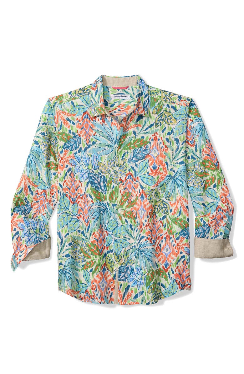Tommy Bahama Fresca Gardens Floral Linen Button-Up Shirt, Main, color, Vintage White