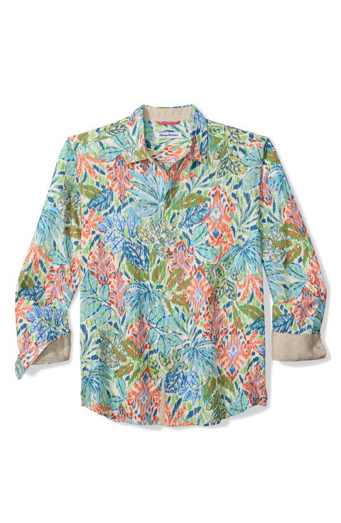 Fresca Gardens Floral Linen Button-Up Shirt