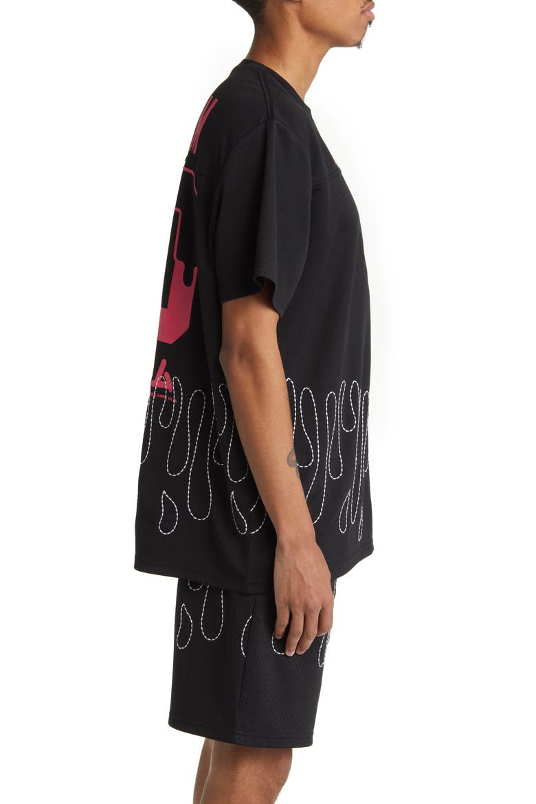 Embroidered Mesh Shirt, Alternate, color, BLACK