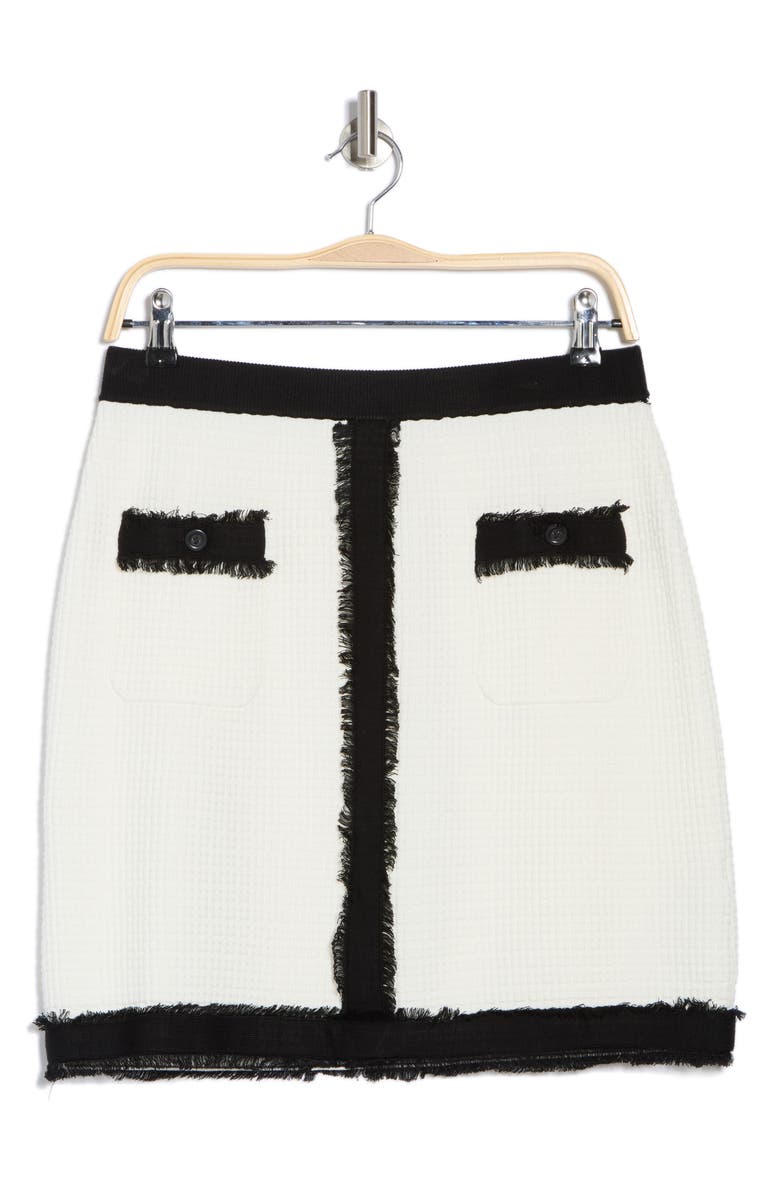 Adrianna Papell Fringe Trim Tweed Miniskirt, Alternate, color, Ivory/ Black