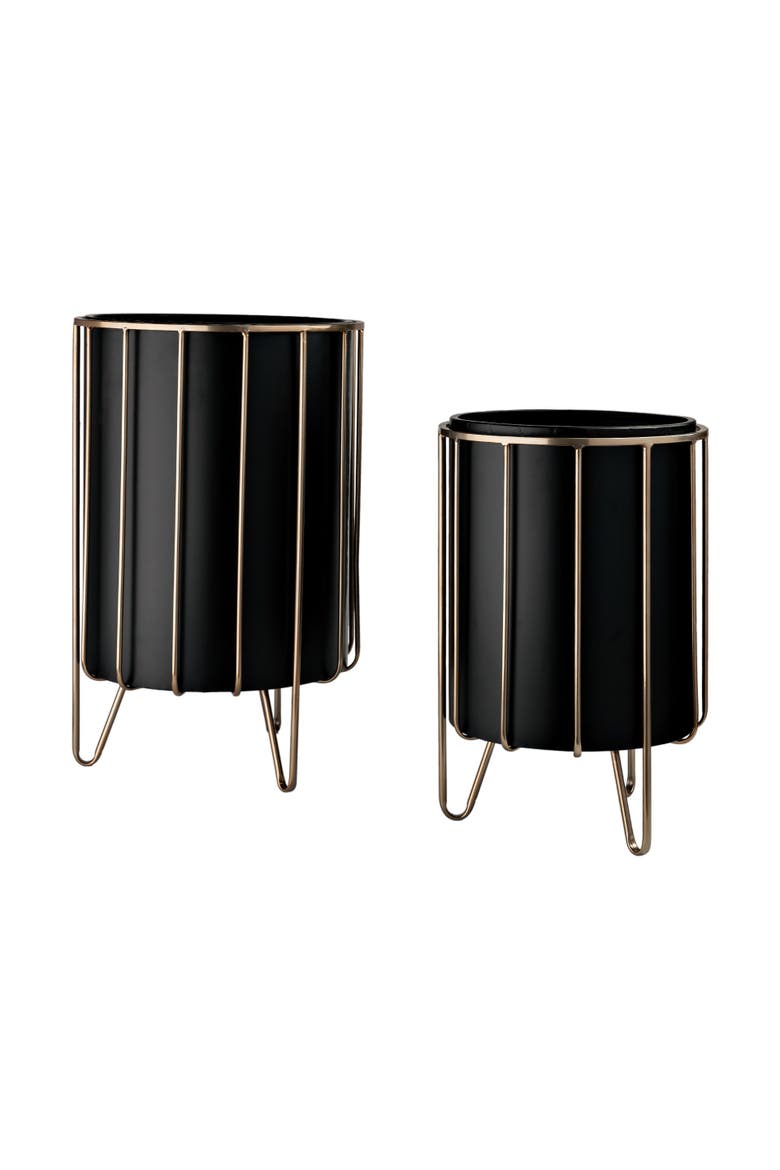 Pianta Set of 2 Metal Frame Plant Stands, Main, color, Black